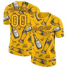 Custom Gold Black 3D Pattern Design Oktoberfest Beer Festival Performance T-Shirt