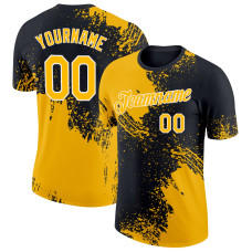 Custom Gold Black-White 3D Pattern Design Abstract Brush Stroke Performance T-Shirt
