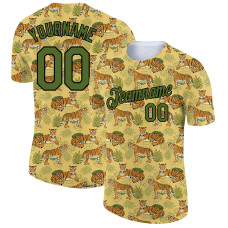 Custom Gold Olive-Black 3D Pattern Design Tiger Performance T-Shirt