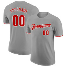 Custom Gray Red-White Performance T-Shirt