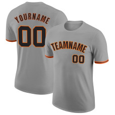 Custom Gray Black-Orange Performance T-Shirt