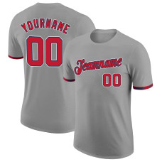 Custom Gray Red-Navy Performance T-Shirt
