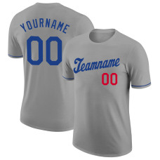Custom Gray Royal-Red Performance T-Shirt