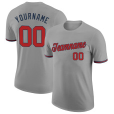Custom Gray Red-Navy Performance T-Shirt