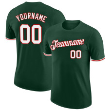 Custom Green White-Red Performance T-Shirt