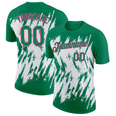 Custom Kelly Green White-Pink 3D Pattern Design Abstract Sharp Shape Performance T-Shirt