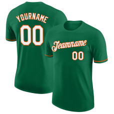 Custom Kelly Green White-Orange Performance T-Shirt