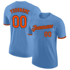 Custom Light Blue Orange-Black Performance T-Shirt