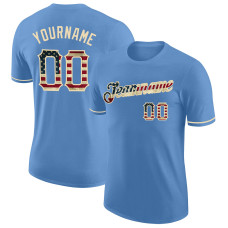 Custom Light Blue Vintage USA Flag-City Cream Performance T-Shirt