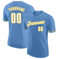 Custom Light Blue White-Gold Performance T-Shirt