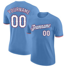 Custom Light Blue White-Red Performance T-Shirt