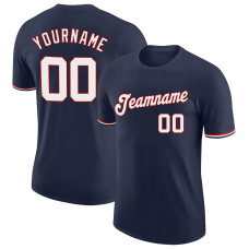Custom Navy White-Red Performance T-Shirt
