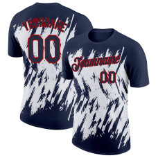 Custom Navy White-Red 3D Pattern Design Abstract Sharp Shape Performance T-Shirt