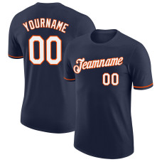Custom Navy White-Orange Performance T-Shirt