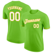 Custom Neon Green White-Yellow Performance T-Shirt