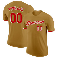 Custom Old Gold Red-White Performance T-Shirt