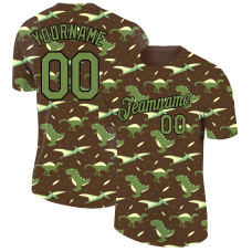 Custom Olive Neon Green-Black 3D Pattern Design Dinosaur Performance T-Shirt
