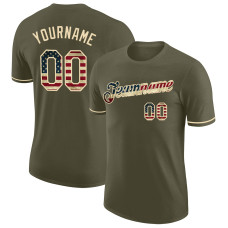 Custom Olive Vintage USA Flag-Cream Performance Salute To Service T-Shirt