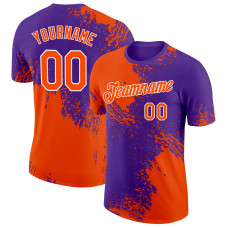Custom Orange Purple-White 3D Pattern Design Abstract Brush Stroke Performance T-Shirt