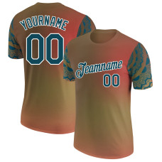 Custom Orange Teal-White 3D Pattern Floral Design Performance T-Shirt