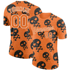 Custom Orange White 3D Skull Fashion Performance T-Shirt