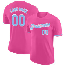Custom Pink Light Blue-White Performance T-Shirt