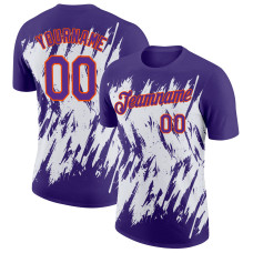 Custom Purple White-Orange 3D Pattern Design Abstract Sharp Shape Performance T-Shirt