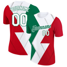 Custom Red White-Kelly Green 3D Mexico Performance T-Shirt