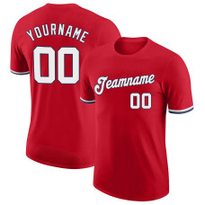 Custom Red White-Navy Performance T-Shirt