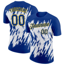 Custom Royal White-Yellow 3D Pattern Design Abstract Sharp Shape Performance T-Shirt