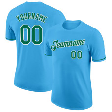 Custom Sky Blue Kelly Green-White Performance T-Shirt