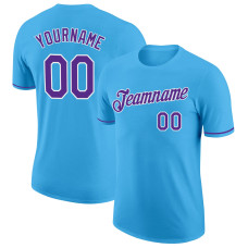 Custom Sky Blue Purple-White Performance T-Shirt
