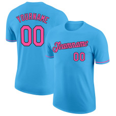 Custom Sky Blue Pink-Black Performance T-Shirt