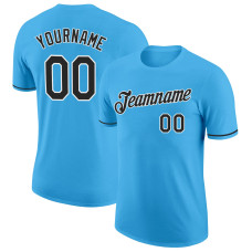 Custom Sky Blue Black-White Performance T-Shirt