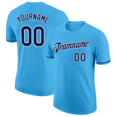 Custom Sky Blue Navy-White Performance T-Shirt