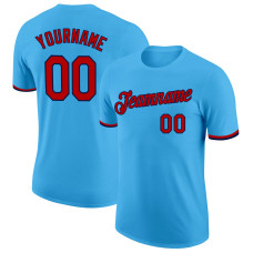 Custom Sky Blue Red-Navy Performance T-Shirt