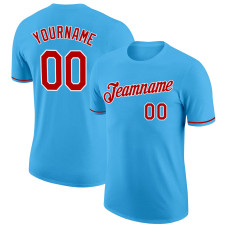 Custom Sky Blue Red-White Performance T-Shirt