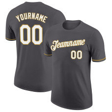 Custom Steel Gray White-Old Gold Performance T-Shirt
