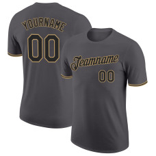 Custom Steel Gray Black-Old Gold Performance T-Shirt
