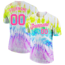 Custom Tie Dye Pink-White 3D Rainbow Performance T-Shirt