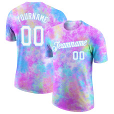 Custom Tie Dye Watercolor Gradient White-Light Blue 3D Performance T-Shirt