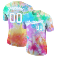 Custom Tie Dye White-Light Blue 3D Performance T-Shirt